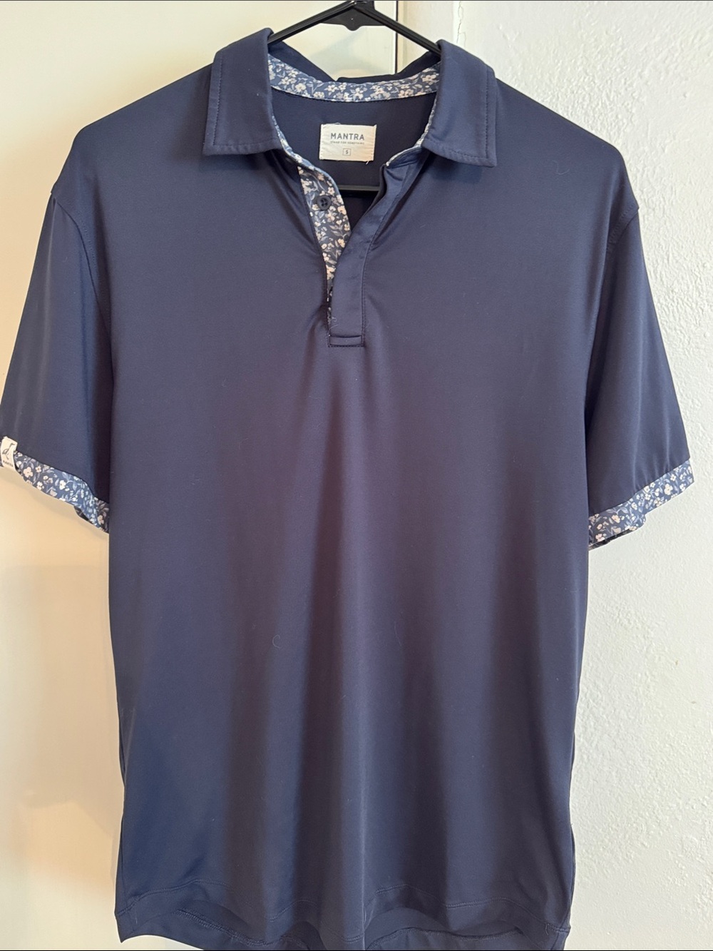 Mantra Navy Polo with Floral Trim
